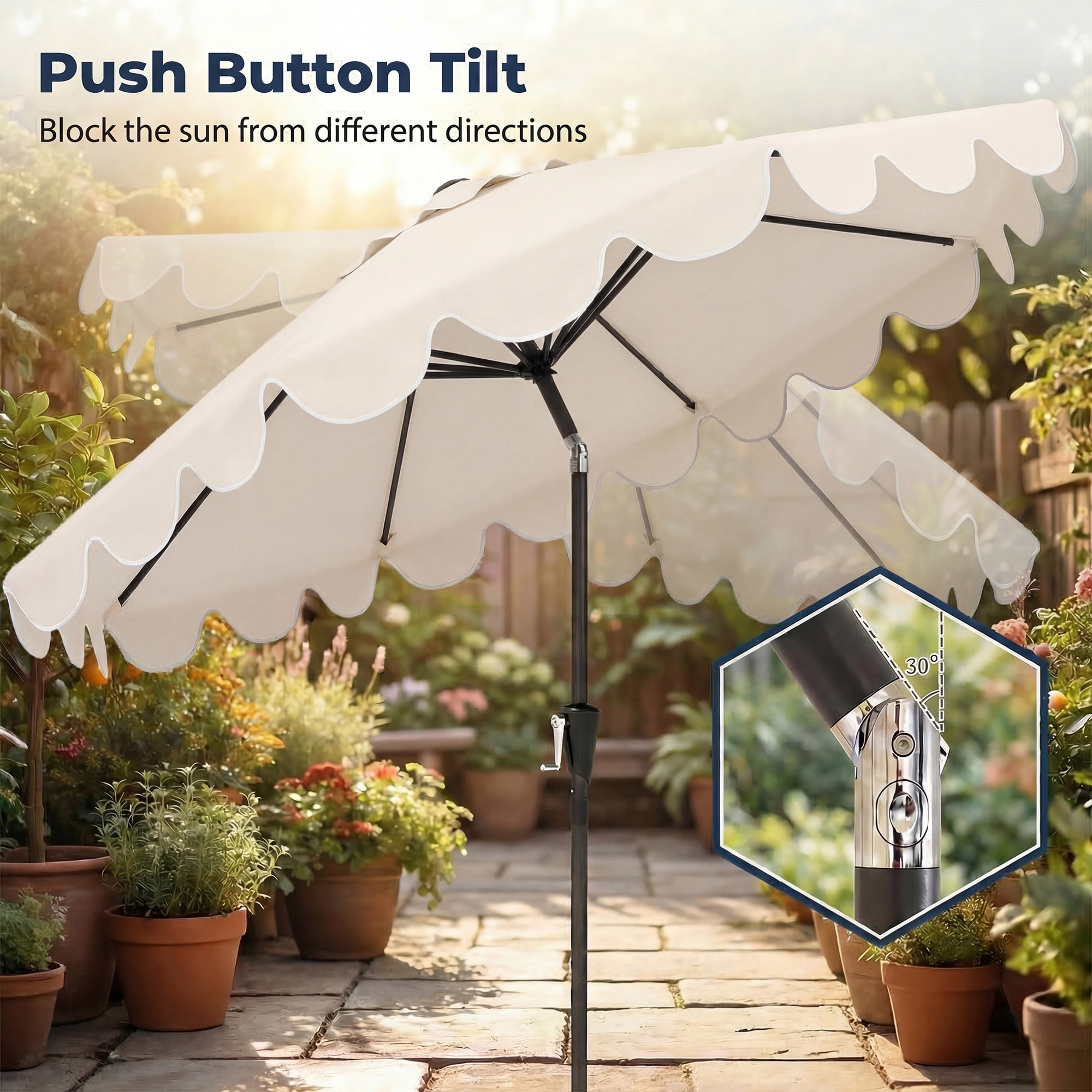 Patiojoy 10 FT Patio Umbrella with Weighted Base Included Outdoor Market Umbrella with Push Button Tilt & Crank Beige