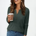 thumbnail image 4 of Women's Long Sleeve T-shirt Women'S New Solid Color Button Knit Fall Winter Casual V Neck Long Sleeve Stripe Top, Women's Long sleeve T-shirt M, 4 of 7