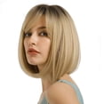 thumbnail image 3 of Dopi Short Bob Wigs for Women Straight Short Blonde Wigs with Bangs Synthetic Wefted Wig Caps, 3 of 5