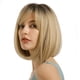 thumbnail image 5 of Pelucas de raíz negra con pelo rubio Hermosa peluca corta Bob con flequillo Pelucas sintéticas resistentes al calor de 12 pulgadas para mujeres..., 5 of 5