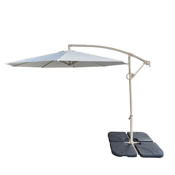 without Plastic base -10ft Offset Patio Umbrella - Offset Hanging Cantilever Patio Outdoor Market Umbrella Protection with Easy Tilt Adjustment and Crank for Pool Deck and Garden (Gray)