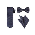 thumbnail image 1 of CONJUNTO DE CORBATA DE PUNTOS PARA EL DÍA DEL PADRE HOMBRE INSPIRADOR Corbata delgada, moño preatado y pañuelo de bolsillo Talla única Color azul marino colorido, 1 of 7