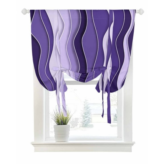 Purple Ombre Tie Up Curtains for Window, Thermal Insulated Balloon Shade Adjustable Rod Pocket Curtains Valance Panels for Kitchen Bathroom Cafe 42 x 63 Abstract Art Moire Ocean Waves