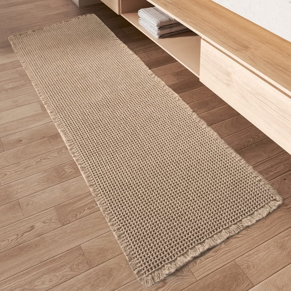 Rvolst Bath Mat Rug for Bathroom Waffle Woven Bathroom Mat Super Absorbent Machine Washable Non Slip Farmhouse Boho Bathroom Rug 61x122cm Br