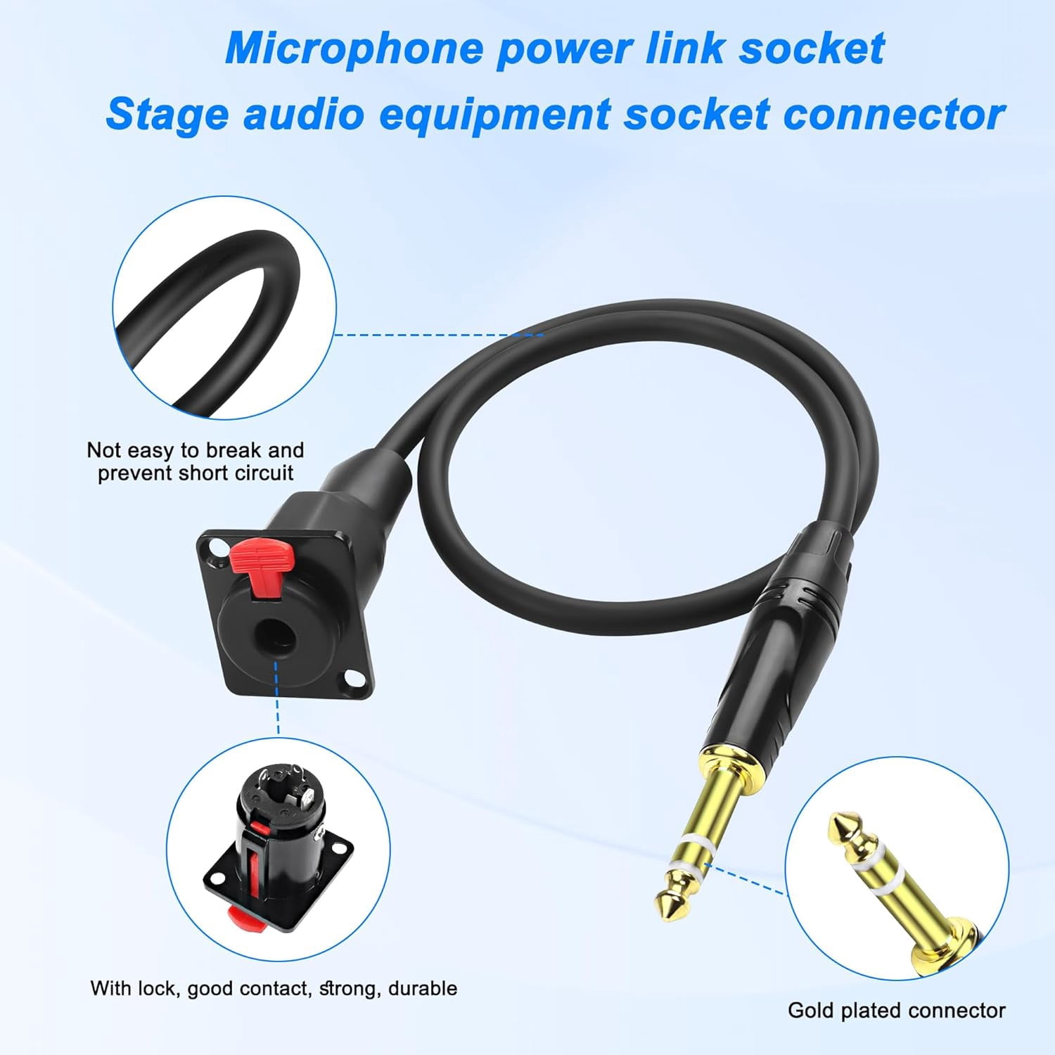 JJEAN-D-Type 6.35mm 1/4"" Female Panel Mount to 6.35mm Male Stereo Connector Cable 6.35mm TRS Female Socket to 6.35mm TRS Male Adapter Cord Speaker Headphone Extension Cable-0.5M/1.6FT, Red