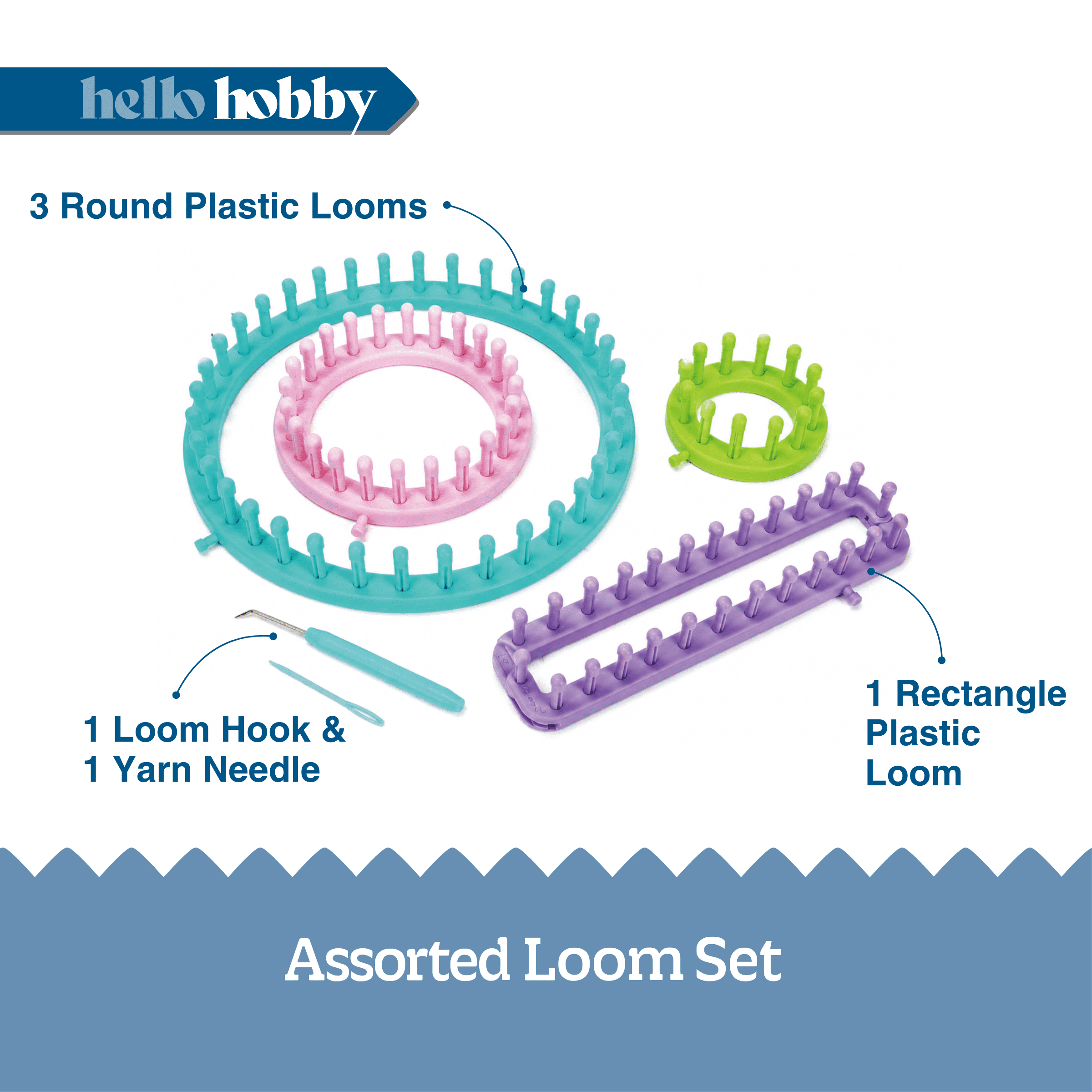 Hello Hobby Assorted Plastic Knitting Loom Kit, 6-Piece Set
