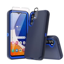 Xhy Samsung Galaxy A14 5G Case with Screen and Lens Protector Military Grade Heavy Duty Protection 3 in 1 Shockproof Armor Rugged Durable for Galaxy A14 5G Phone - Dark Blue Blue