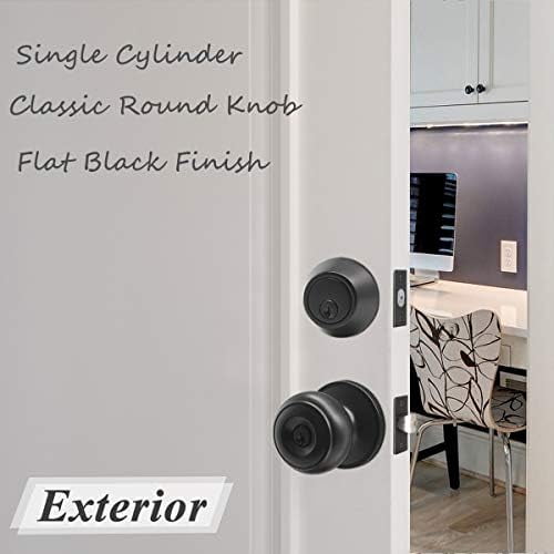 10 Sets of Front Exterior Door Knob Set with Single Cylinder Deadbolts in Flat Black Finish,Keyed Alike