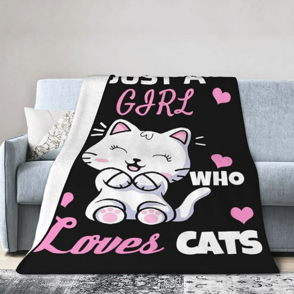 Just Girl Loves Cats Blanket Gifts For Kids Adults - Lightweight Throw Blanket For Bedroom Living Room Decor Soft Fuzzy Fleece Cozy Plush Bed Couch 40"X30"