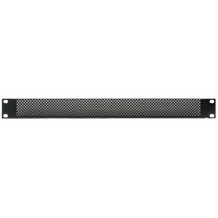 PULSE - 1U 19  Mesh Vented Rack Panel 19  rack mount panels Steel plate with a black powder coating Punched vent holes allows greater air flow over slotted vents Pressed angled edging for added strength Panel Type: Ventilation Panel Rack U Height: 1U Panel Material: Steel Body Colour: Black Height: 44.5mm Width: 482mm