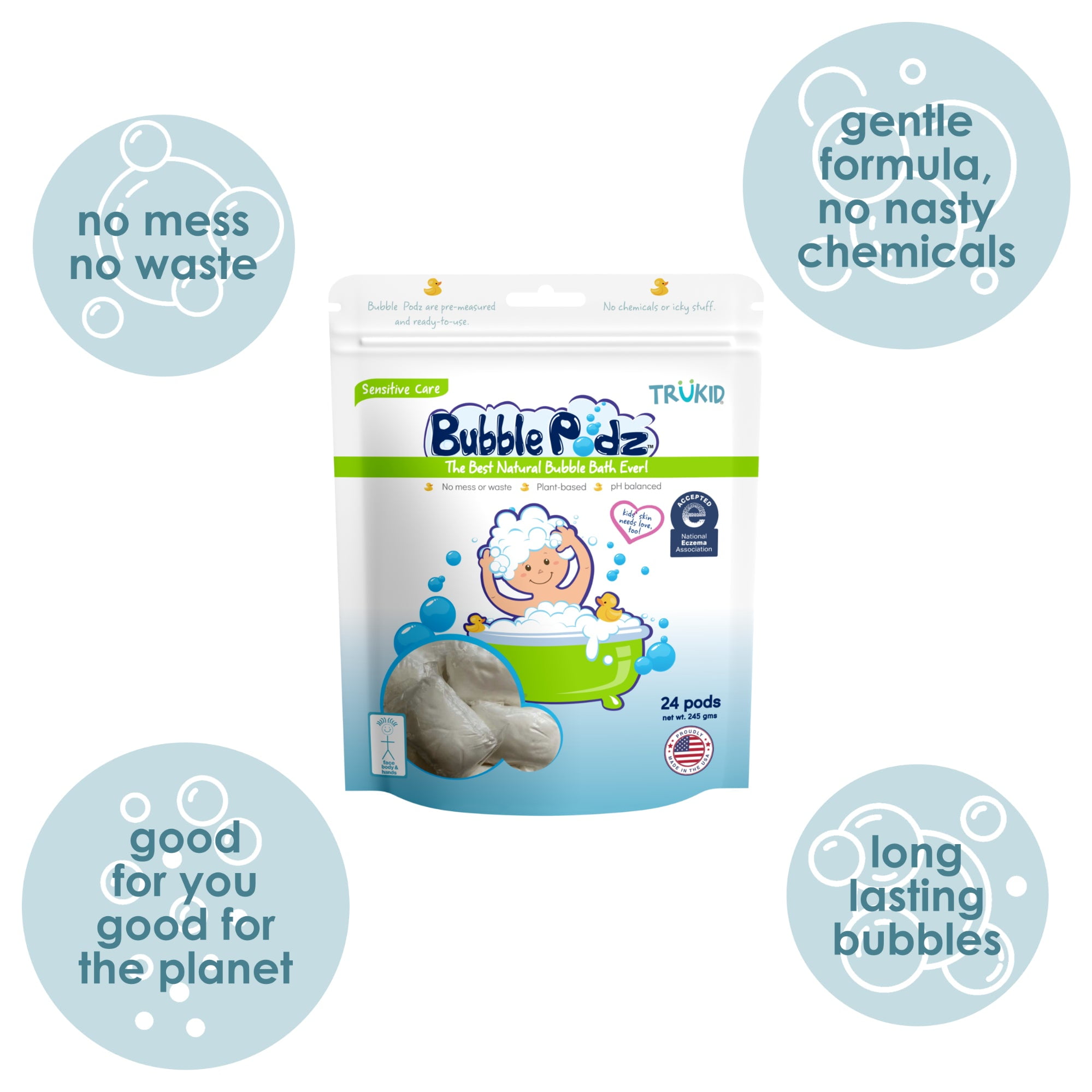 Bubble Podz: Sensitive Care (Eczema) Unscented Bubble Bath