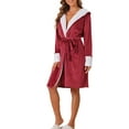 thumbnail image 4 of INSPIRE CHIC Women's Fluffy Hooded Bathrobe Plush Long Spa Robe L Red, 4 of 6