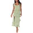 thumbnail image 1 of ZAXARRA Women Long Bodycon Dress Solid Color Square Neck Sleeveless Tight Dress Summer Ruffles Side Slit Party Dress, 1 of 7