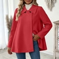 thumbnail image 2 of Women Solid Color Button Front Long Sleeve Wool Blend Coat, Casual Loose Fit Lapel Outerwear, Fashion Mid Length Overcoat for Daily Outdoor Wear Red XXL(XXL), 2 of 9