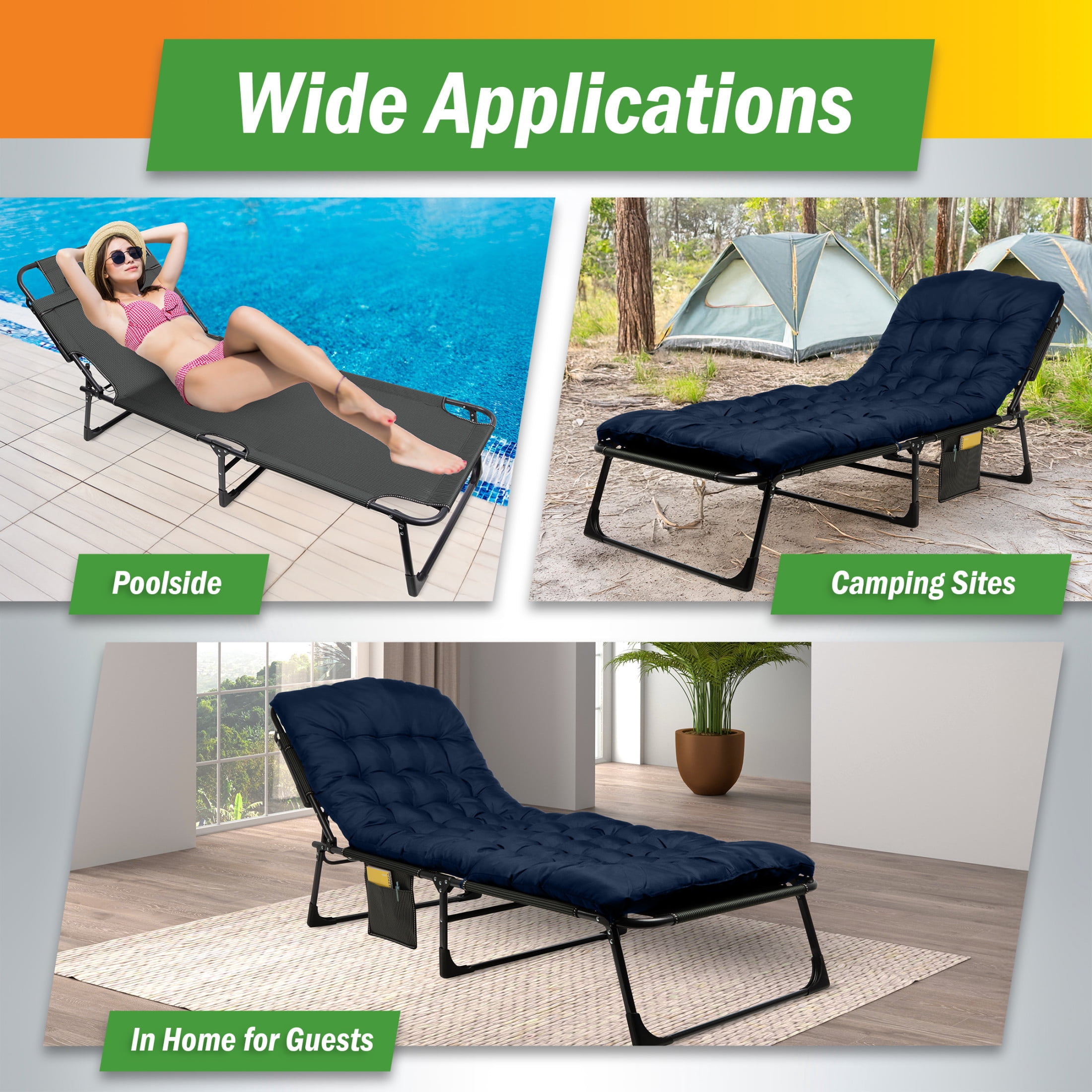 Wakeman Outdoors Folding Camping Cot with Mattress for Adults up to 440lbs, Navy