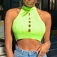 thumbnail image 2 of Top corto cruzado con cuello halter, chaleco recortado para mujer, chaleco de punto sin mangas, top corto de verano, probado profesionalmente, 2 of 5