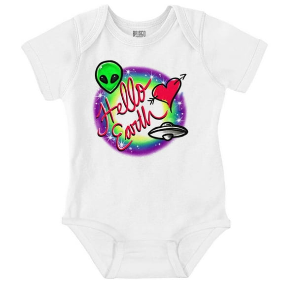 Airbrushed Alien UFO Hello Earth Bodysuit Jumper Girls Infant Baby Brisco Brands NB