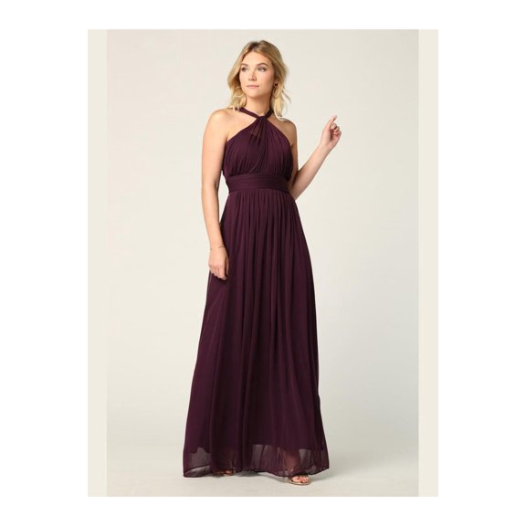 Women's Eva USA 3206 Halter Long Bridesmaids Dress Plum S