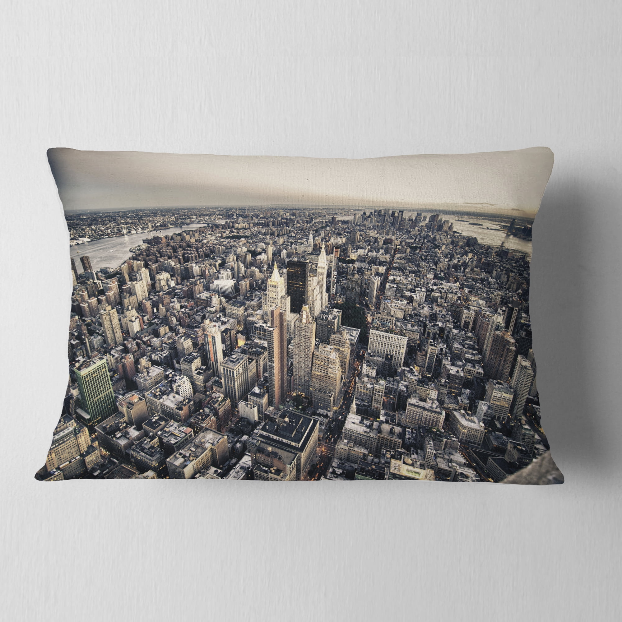 Designart Architecture and Colors of New York - Modern Cityscape Throw Pillow - 12x20
