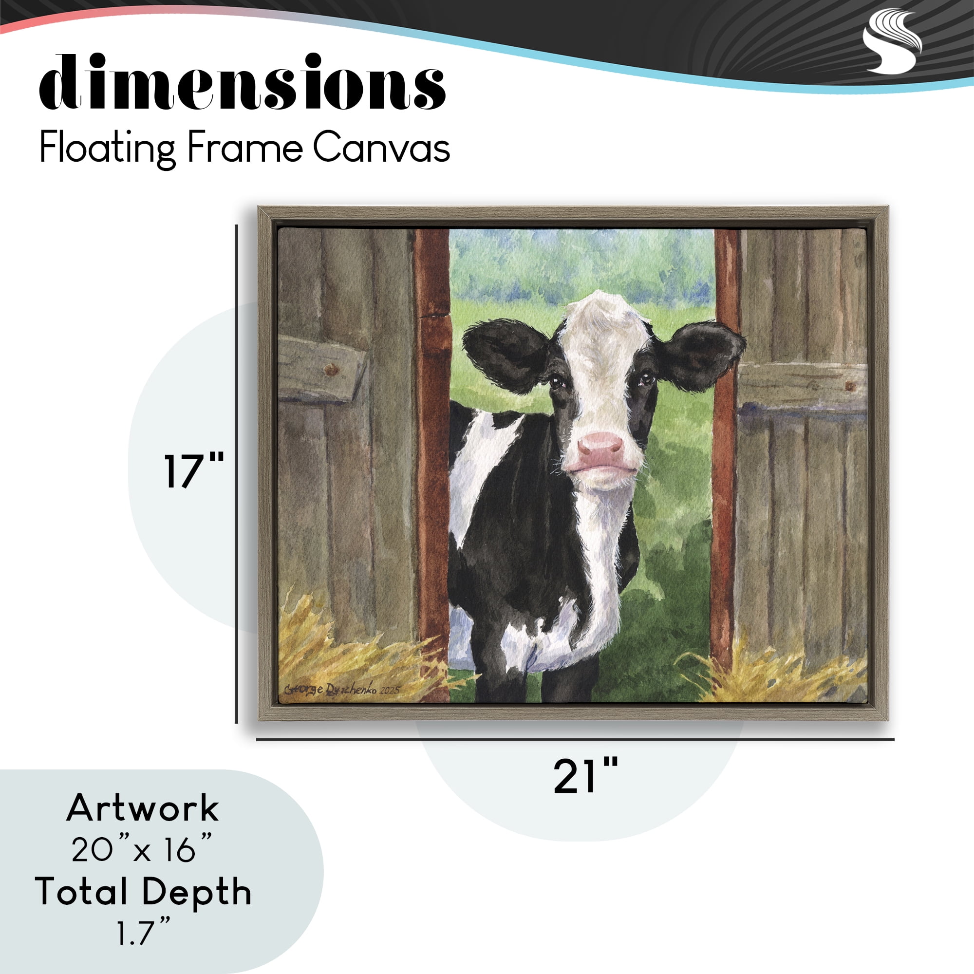 Stupell Industries Cow in Wooden Gate Brown Framed Floater Canvas Wall Art, design by George Dyachenko