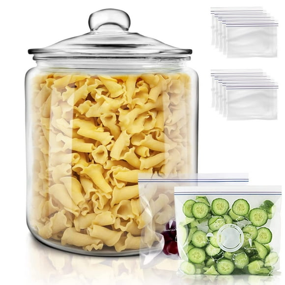 Masthome Bocal de Stockage en Verre 1 Gallon Large Ouverture Bocaux à Biscuits en Verre Transparent avec Couvercles Hermétiques Lavable au Lave-Vaisselle Conteneur de Stockage Alimentaire pour Cuisine Garde-Manger Extra 15 Pcs Sacs de Stockage Alimentaire