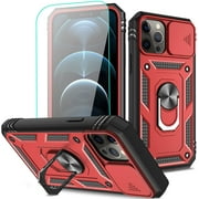 DMDMBATH iPhone 12 / iPhone 12 Pro Case with Screen Protector, Sliding Camera Cover Card Holder Slot Heavy Duty