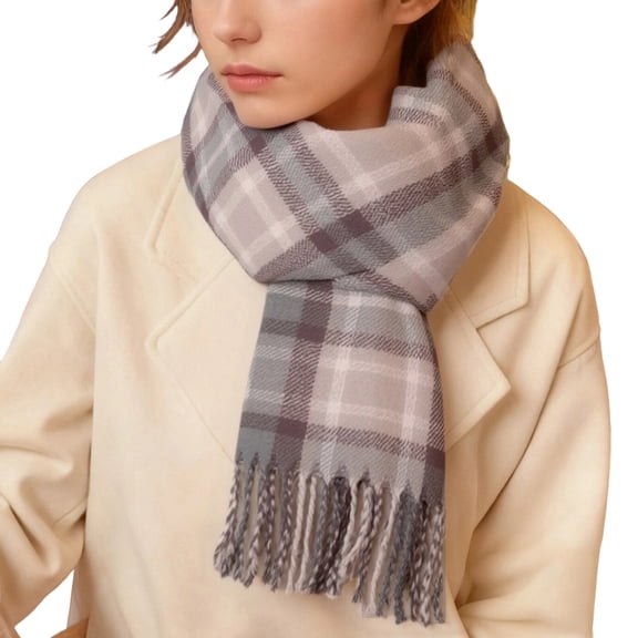 FAWUUDO Winter Scarf for Women - Scarves for Women Warm, Plaid Long Shawl Winter Scarf for Cold Weather, Soft Tassel Wrap Blanket