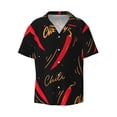 thumbnail image 2 of Lsque Hot Chili print Men's Cuban Collar Short Sleeve Shirt Summer Beachwear Casual Button Down Fashionable Vacation Leisure Shirt-XX-Large, 2 of 7