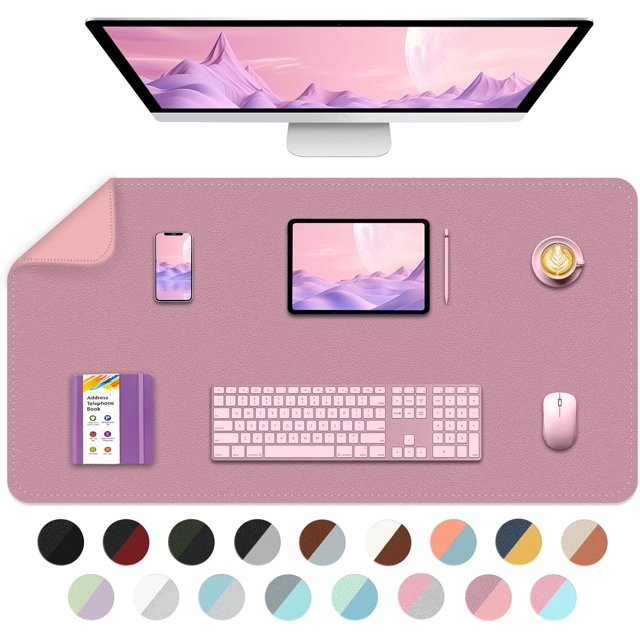 shiyou-Bleswin Multifunctional Large Desk Mat, Double Sided Computer Desk pad, Extended Mouse Mat, Office Desk Protector with Waterproof PU Leather, 35.4''×16.9'', Office Home Writing Pad (Purple+Pin