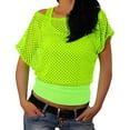 thumbnail image 2 of Women's Loose Fit Round Neck Off Shoulder Short Sleeve Mesh Hollow Out Top Blouse Cute Trendy Party Outfits Date Night Club Dance Wear | CSEONE,Green L, 2 of 4
