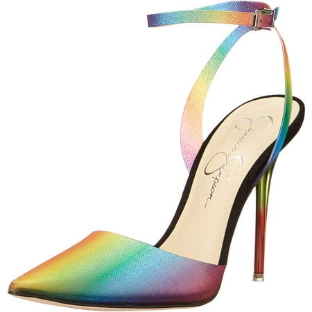 

Jessica Simpson Pirrie Rainbow Matte Stiletto Heel Pointed Toe Ankle Strap Pumps (Clear Rainbow 7.5)