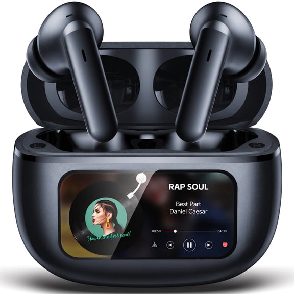VEAT00L Active Noise Cancelling Wireless Earbuds with Smart Touch Screen, HiFi Stereo Sound, ENC Clear Call Ear Buds, 80H Playtime, IPX7 Waterproof, Transparency Mode,5 EQ for iOS Android