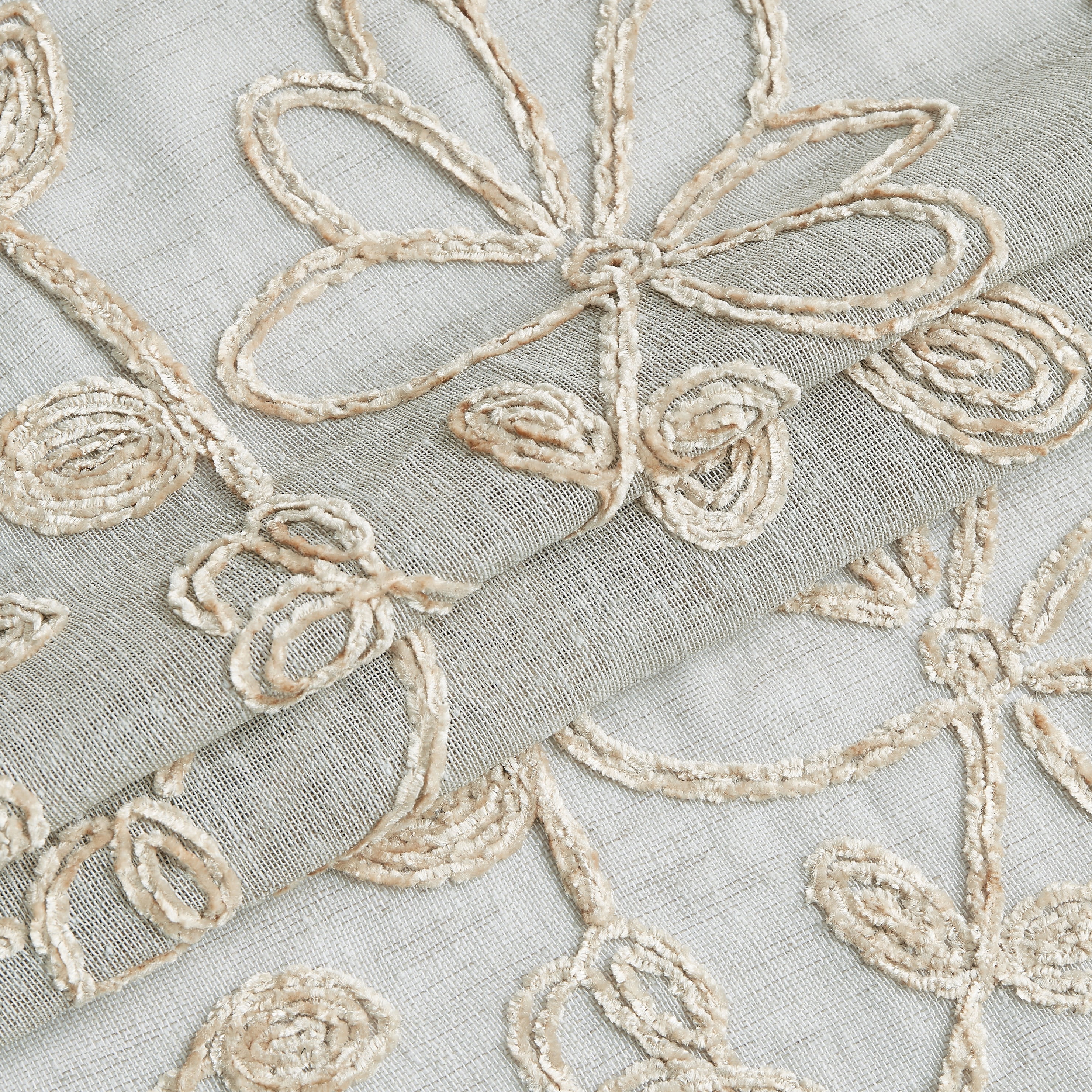 Dainty Home Rita 3D Floral Chenille Embroidered Solid Sheer Linen Look 76" x 84" Window Curtain Panel Pair in Linen