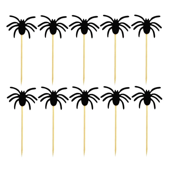 10pcs Spider Decor Cake Topper Dessert Fruit Decor Insert for Halloween Festival Party Gathering (Black)