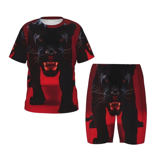 Balery Black Panther Red Background Conjunto de Pijama Infantil de Manga Corta con Estampado – Ropa de Dormir de Algodón Suave-4X-Large