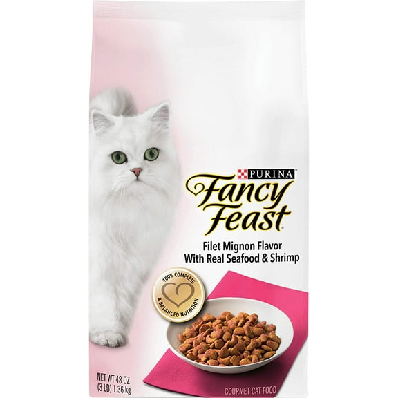 Fancy Feast Filet Mignon Flavor With Real Seafood & Shrimp Dry Cat Food, 3 LB (Pack of 4)