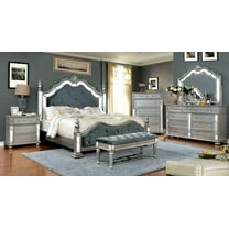 Glam Silver Solid Wood King Bedroom Set 5pcs FOA CM7194 Azha