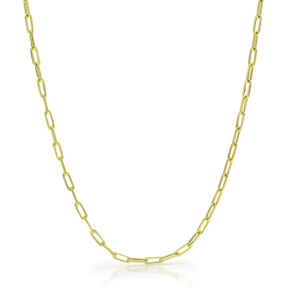 925 Sterling Silver Paper Clip 2.5mm Yellow Gold Plated High Polish Solid Cable Link Mens Womens Necklace, Bracelet, & Anklet Chain, Giorgio Bergamo 14