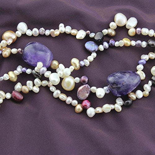 Elegant Multi-Strand Amethyst and Freshwater Pearl Torsade Statement Necklace with Toggle Clasp, 17 Inches Jewelry Necklace