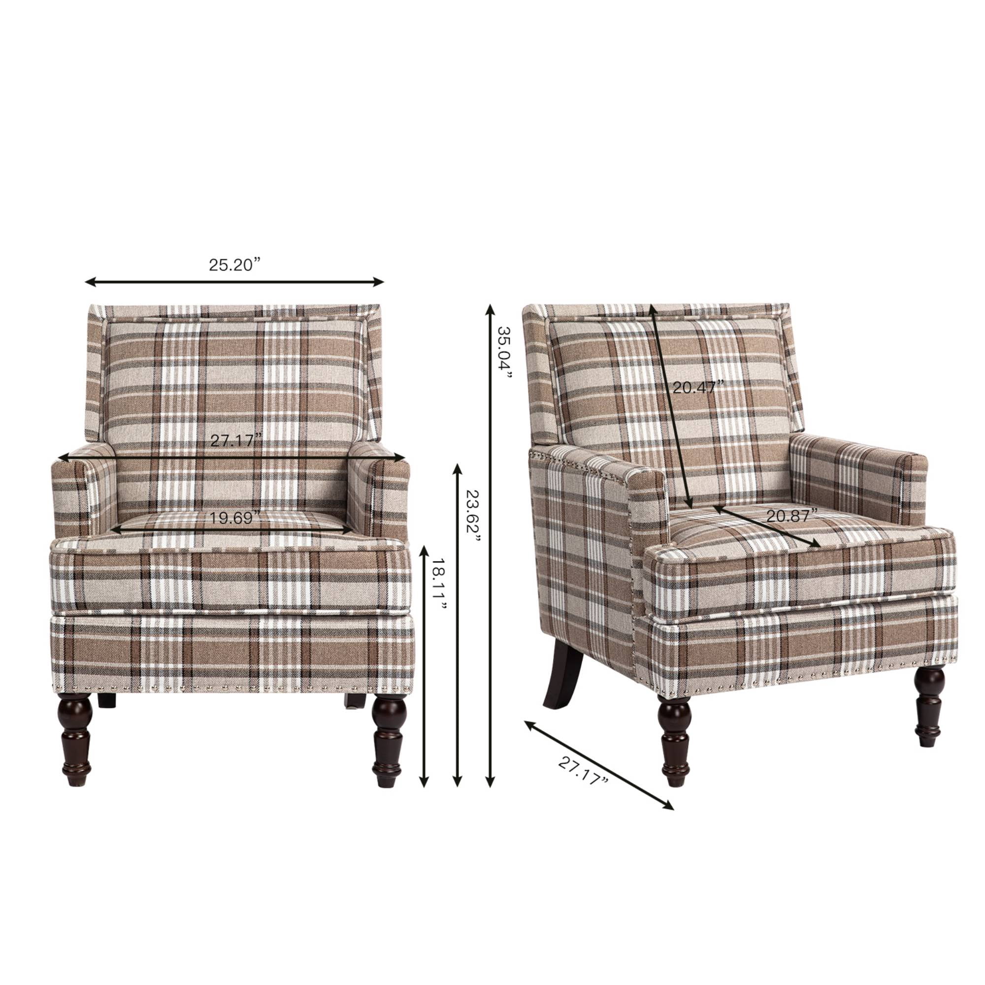 Mid Century Accent Chair Comfy Armchair with Wooden Legs & Nailhead Trim, Blue and White Striped Vintage Arm Chair, Coffee