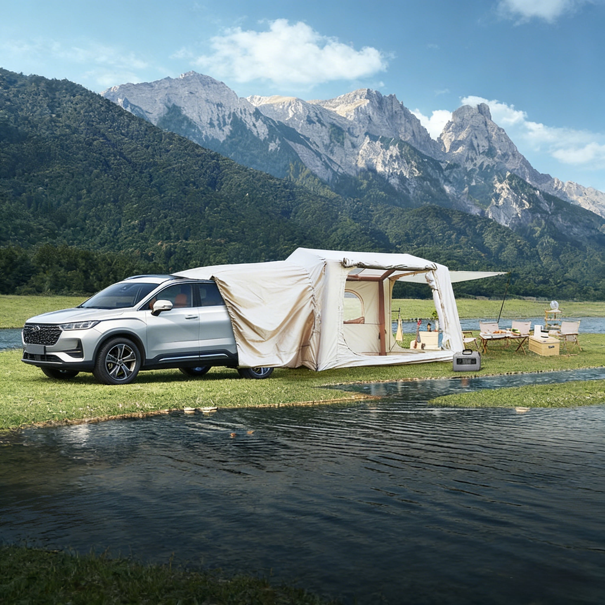 Esheno SUV Inflatable Camping Tent 4-Season Waterproof Oxford Easy Setup 4-8 Person 118.11x98.43x82.68"