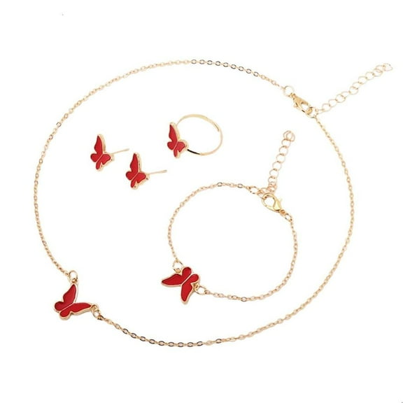 lanema Elegant 4 Pieces Butterfly Jewelry Set Pendant Necklace with Studs Earrings Bracelet Rings Unique Designing for Her