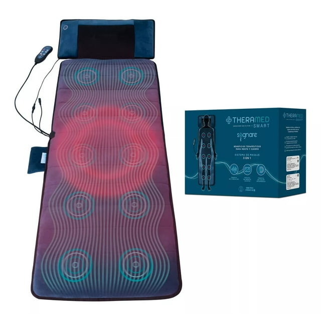 SOGNARE THERAMED ES UNA COLCHONETA CON ALMOHADILLAS TÉRMICAS Y VIBRACIONES PARA ALIVIAR EL DOLOR Y CONTRACTURAS MUSCULARES. Tiene 3 TIPOS DE TERAPIAS: VIBRACIÓN, CALOR INFRARROJO Y MASAJE SHIATSU.