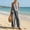 Black, variant on Linen Plaid Two-Piece Outfit Women’s V-Neck Top Wide-Leg Pants Casual Summer Vacation Set