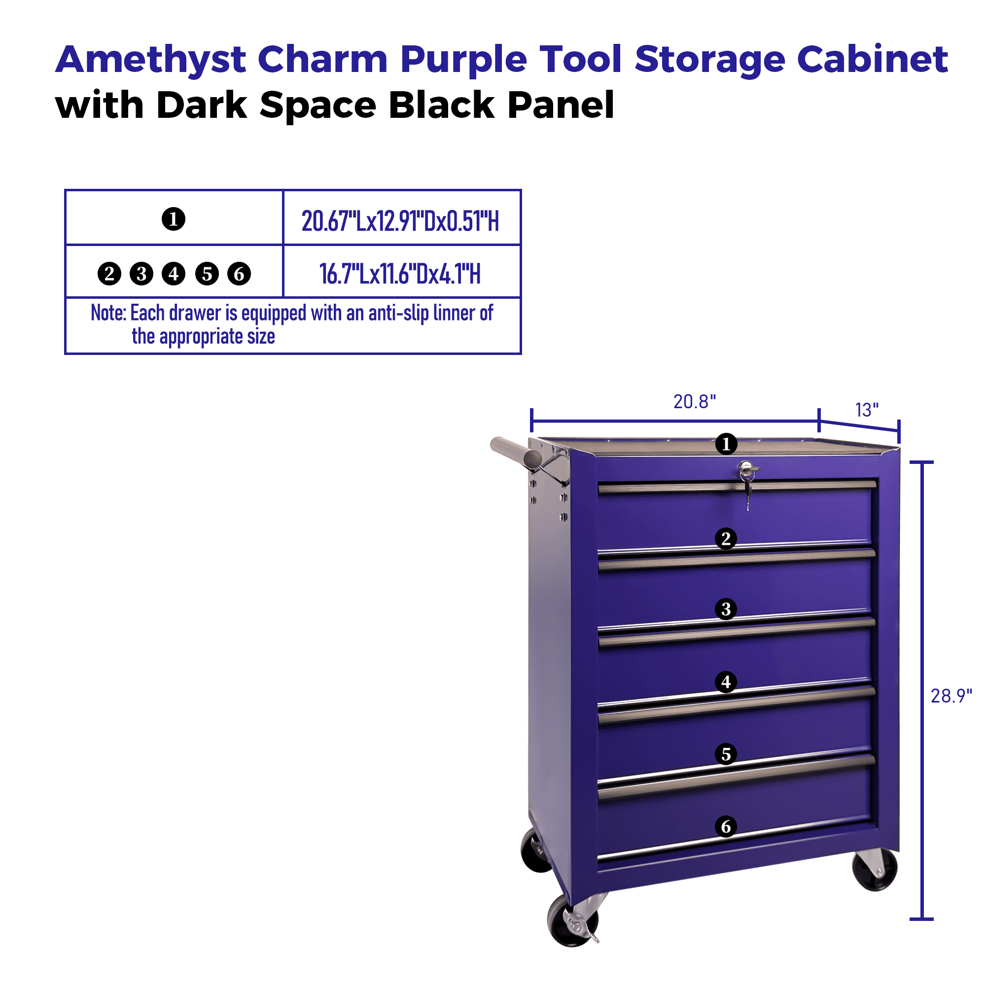 Rolling Metal Tool Chest,20 Inch 5-Drawer Tool Storage Cabinet with Lockable Casters & Steel Top Work Surface, Removable Tool Box, Mobile Tool Cart Organizer for Garage Workshop,Purple