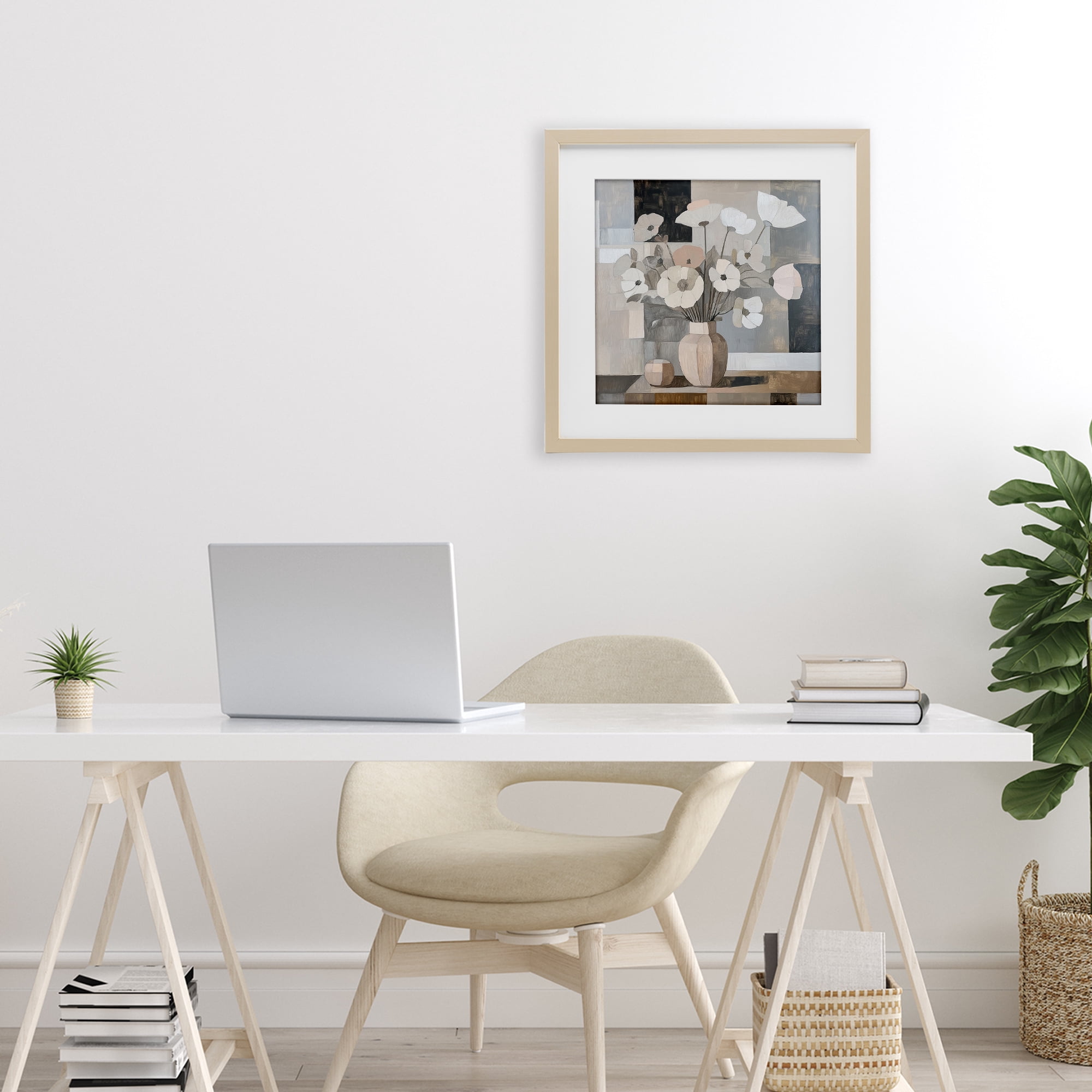 Stupell Industries Muted Pastel Poppies in Cubism Birch Framed Print Under Glass, design by Heidi Kuntz