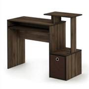 12095CWN-DBR Econ Multipurpose Home Office Computer Writing Desk with Bin - Columbia Walnut & Dark Brown