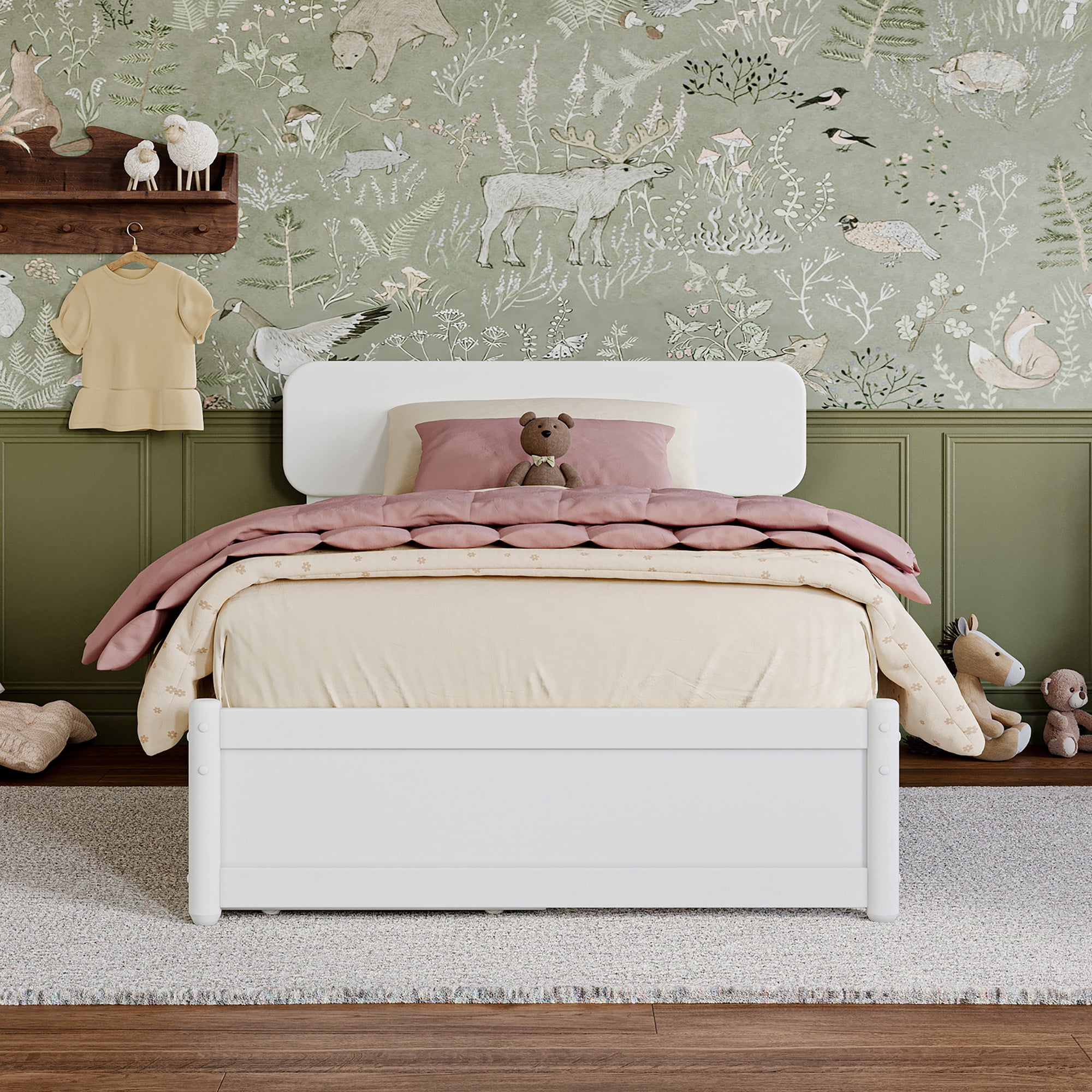 AFI Capri Twin Solid Wood Platform Bed with Panel Footboard and Storage Drawers, White