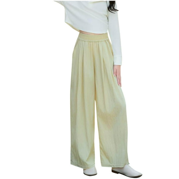 Plebaso Summer Girls Boys Pants Elastic High Waist Wide Leg Pants with Pockets Kids Thin Casual Trousers