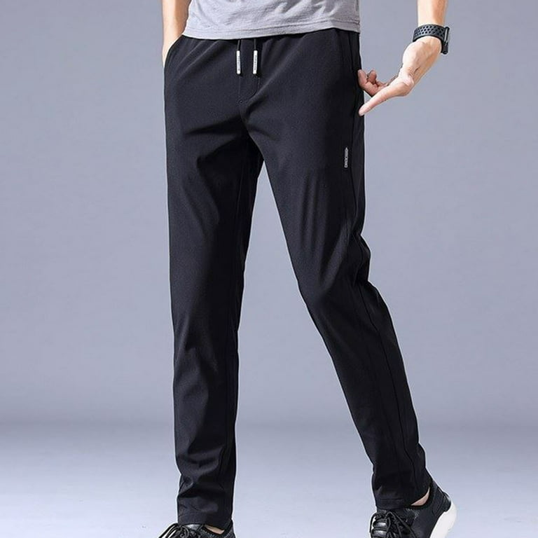 CXDa Men Pants Elastic Waist Trendy Polyester Casual Drawstring Men Trouser  for Street Wear, Black M